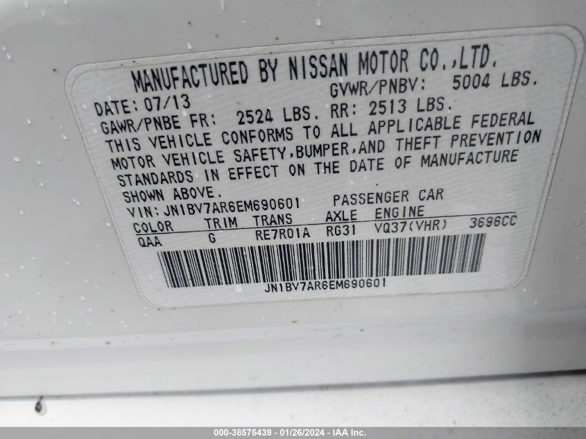 2014 INFINITI Q50 SPORT - JN1BV7AR6EM690601