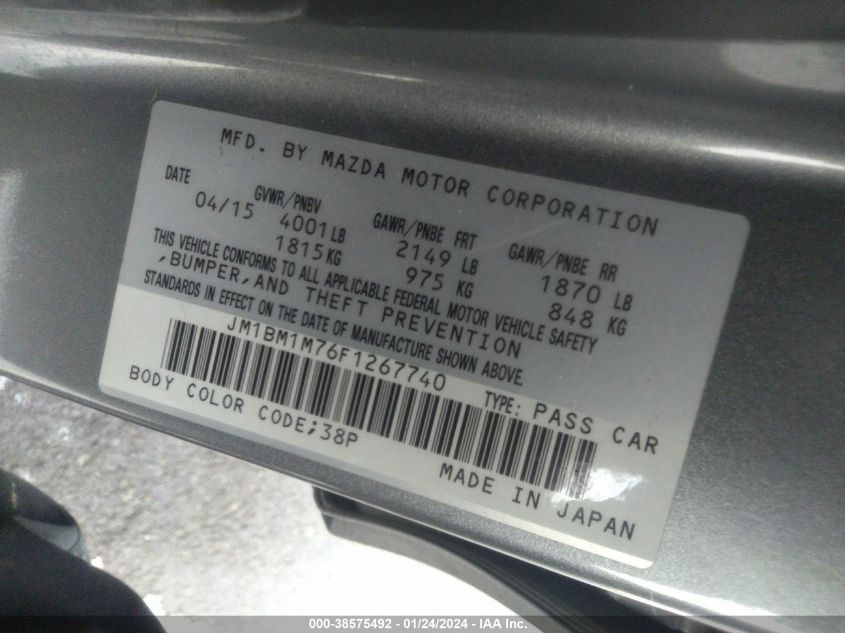 2015 MAZDA MAZDA3 I GRAND TOURING - JM1BM1M76F1267740