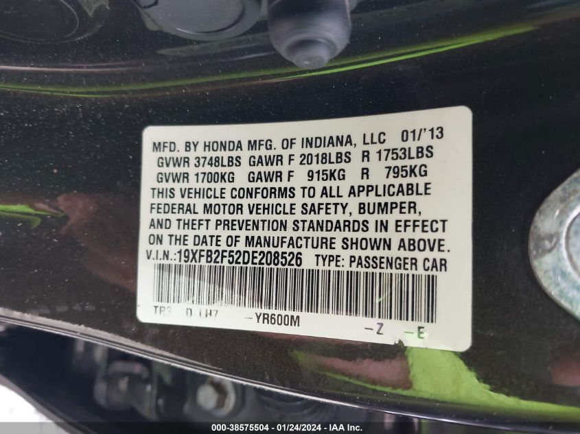2013 HONDA CIVIC LX - 19XFB2F52DE208526