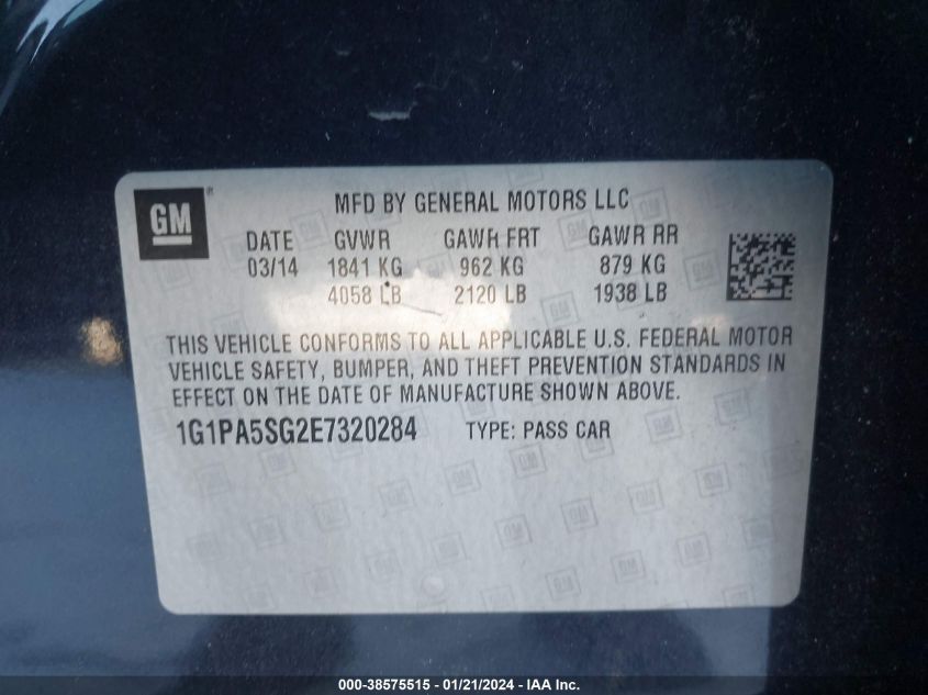 2014 CHEVROLET CRUZE LS AUTO - 1G1PA5SG2E7320284