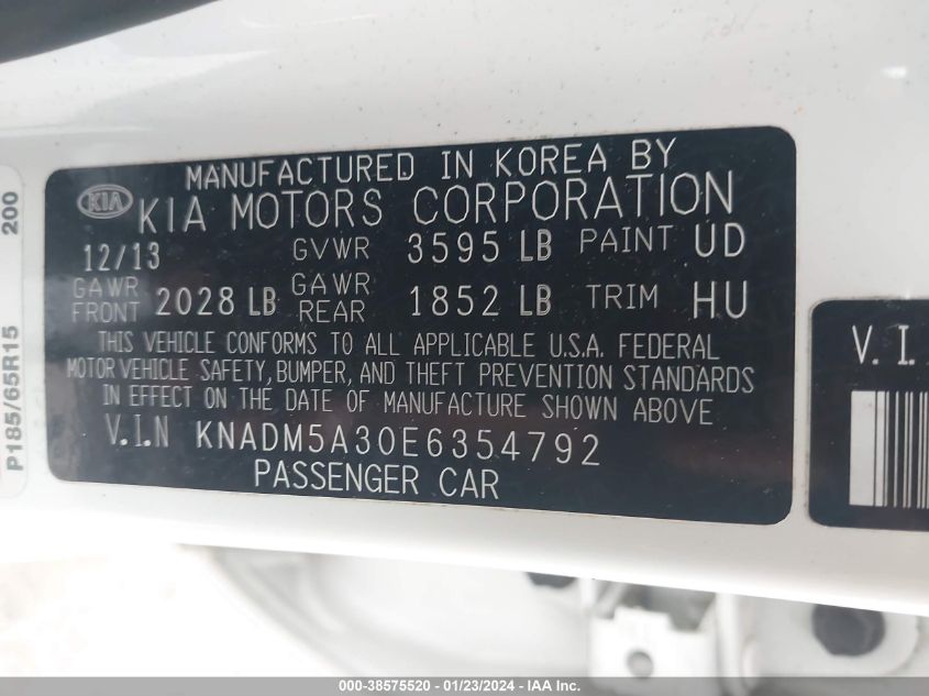 2014 KIA RIO LX - KNADM5A30E6354792