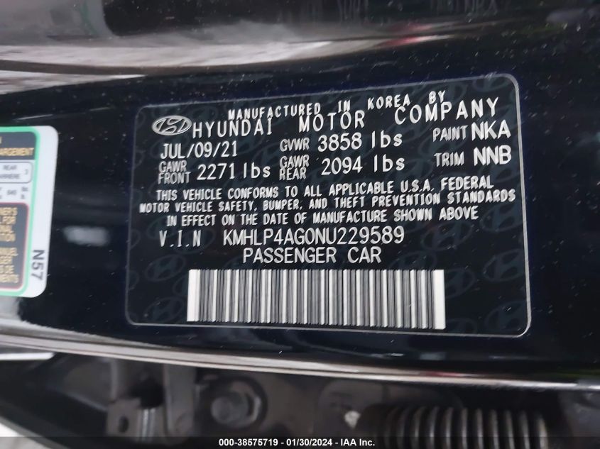 2022 HYUNDAI ELANTRA LIMITED - KMHLP4AG0NU229589