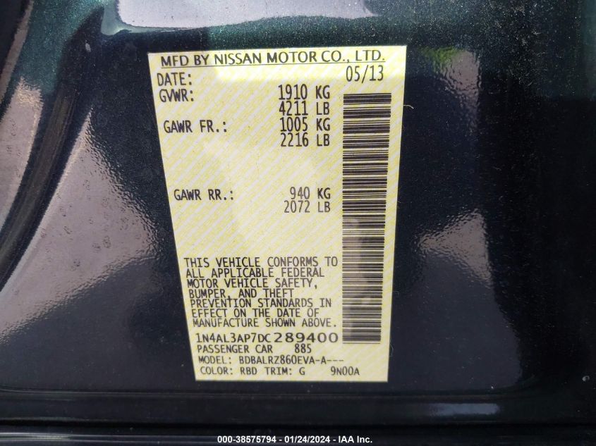2013 NISSAN ALTIMA 2.5 S - 1N4AL3AP7DC289400