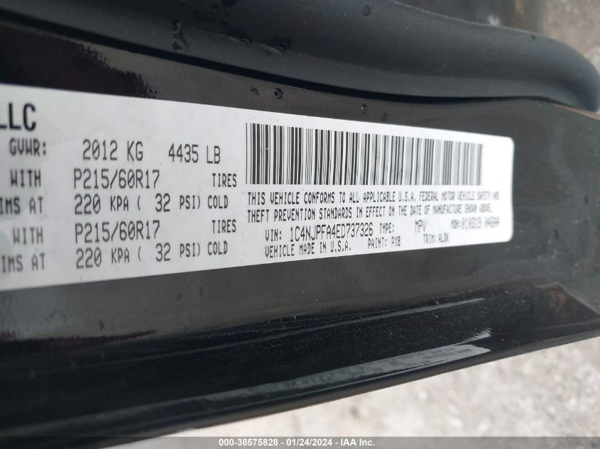 2014 JEEP PATRIOT LATITUDE - 1C4NJPFA4ED737326