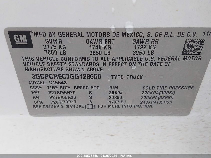 2016 CHEVROLET SILVERADO 1500 C1500 LT - 3GCPCREC7GG128660