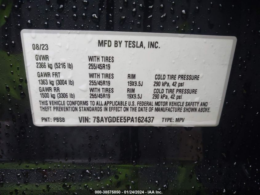 2023 TESLA MODEL Y AWD/LONG RANGE DUAL MOTOR ALL-WHEEL DRIVE - 7SAYGDEE5PA162437