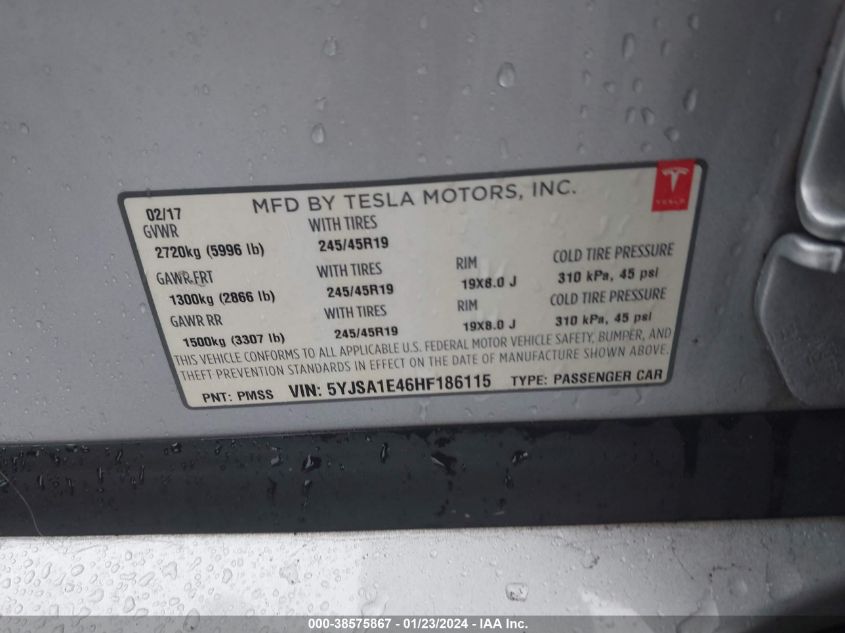 2017 TESLA MODEL S 100D/60D/75D/90D/P100D - 5YJSA1E46HF186115