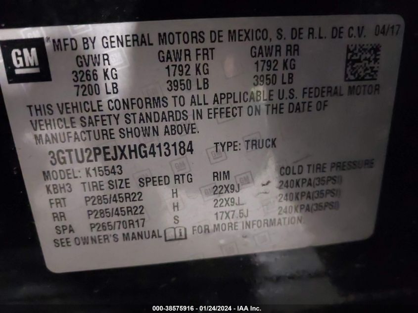 2017 GMC SIERRA 1500 DENALI - 3GTU2PEJXHG413184