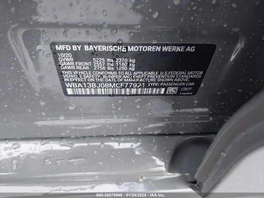 2021 BMW 530I XDRIVE - WBA13BJ08MCF77921
