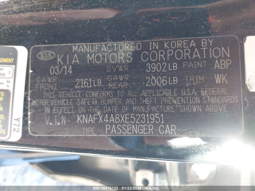 2014 KIA FORTE EX - KNAFX4A8XE5231951