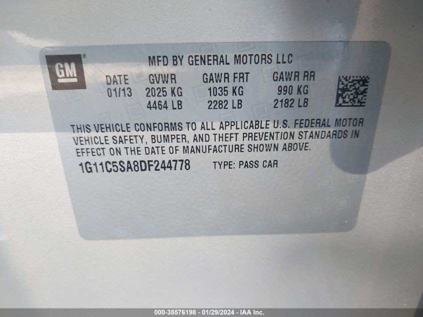 2013 CHEVROLET MALIBU 1LT - 1G11C5SA8DF244778