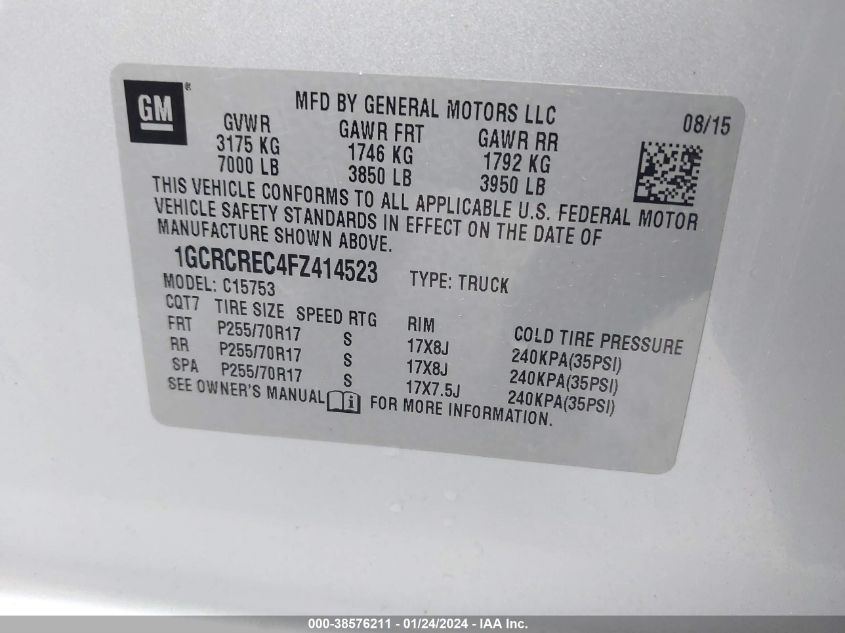 2015 CHEVROLET SILVERADO 1500 1LT - 1GCRCREC4FZ414523