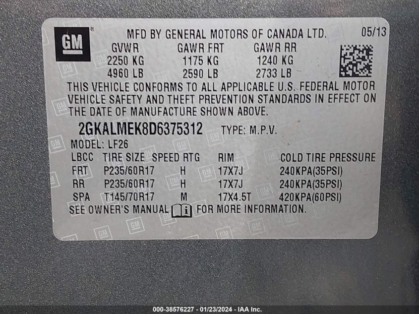 2013 GMC TERRAIN SLE-1 - 2GKALMEK8D6375312