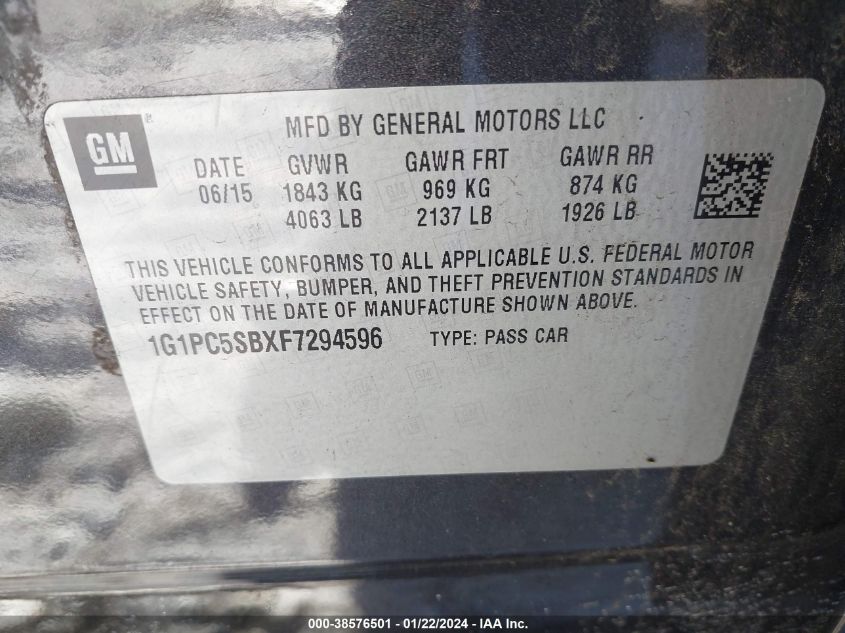 2015 CHEVROLET CRUZE 1LT AUTO - 1G1PC5SBXF7294596