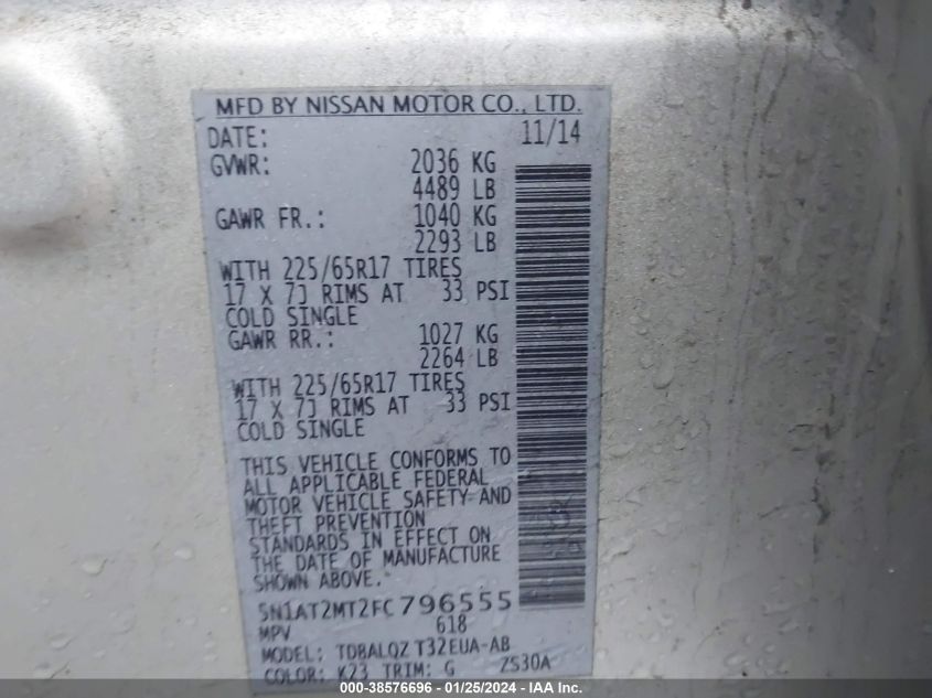 2015 NISSAN ROGUE SV - 5N1AT2MT2FC796555