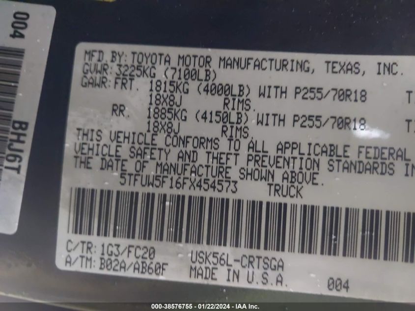2015 TOYOTA TUNDRA DOUBLE CAB SR/SR5 - 5TFUW5F16FX454573