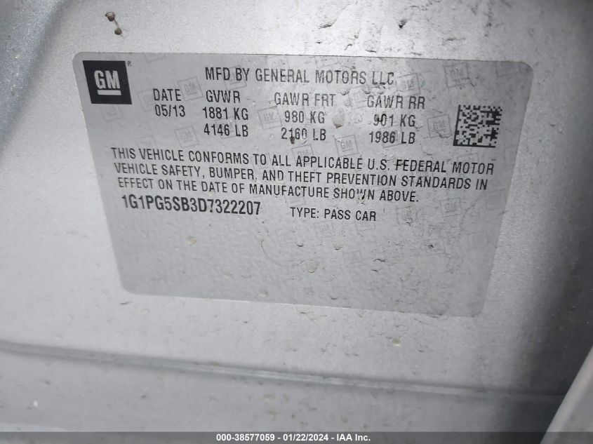 2013 CHEVROLET CRUZE LTZ - 1G1PG5SB3D7322207