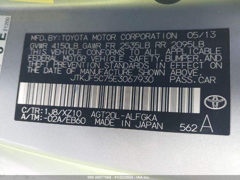 2014 TOYOTA SCION TC - JTKJF5C75E3067930