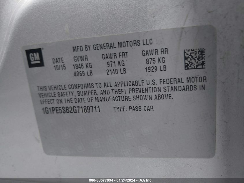 2016 CHEVROLET CRUZE LIMITED LT - 1G1PE5SB2G7189711