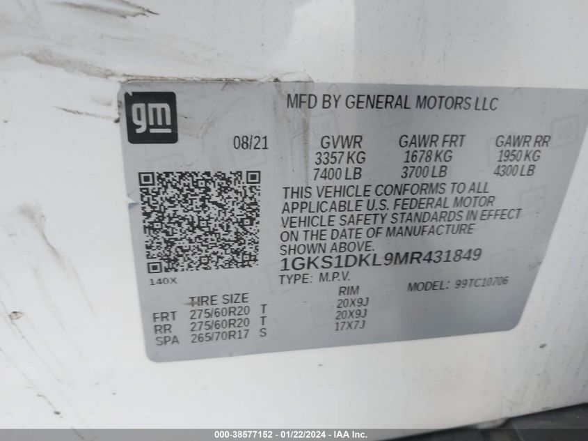 2021 GMC YUKON 2WD DENALI - 1GKS1DKL9MR431849