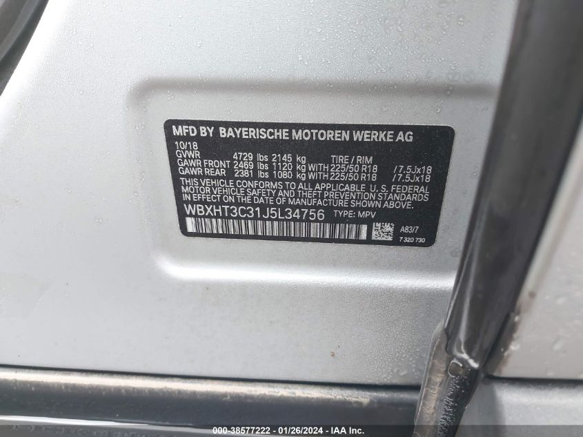 2018 BMW X1 XDRIVE28I - WBXHT3C31J5L34756