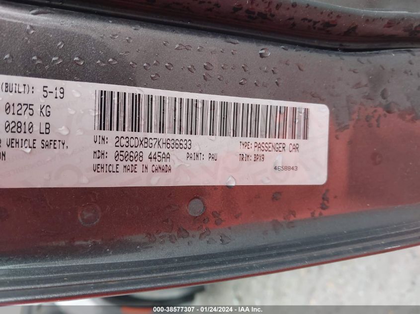 2019 DODGE CHARGER SXT RWD - 2C3CDXBG7KH636633