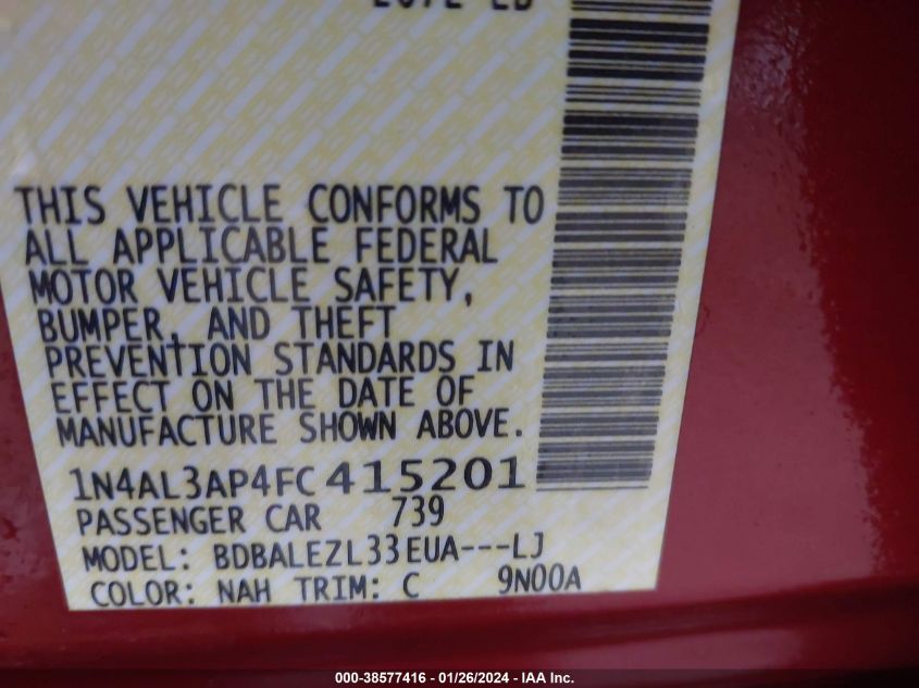 2015 NISSAN ALTIMA 2.5 S - 1N4AL3AP4FC415201