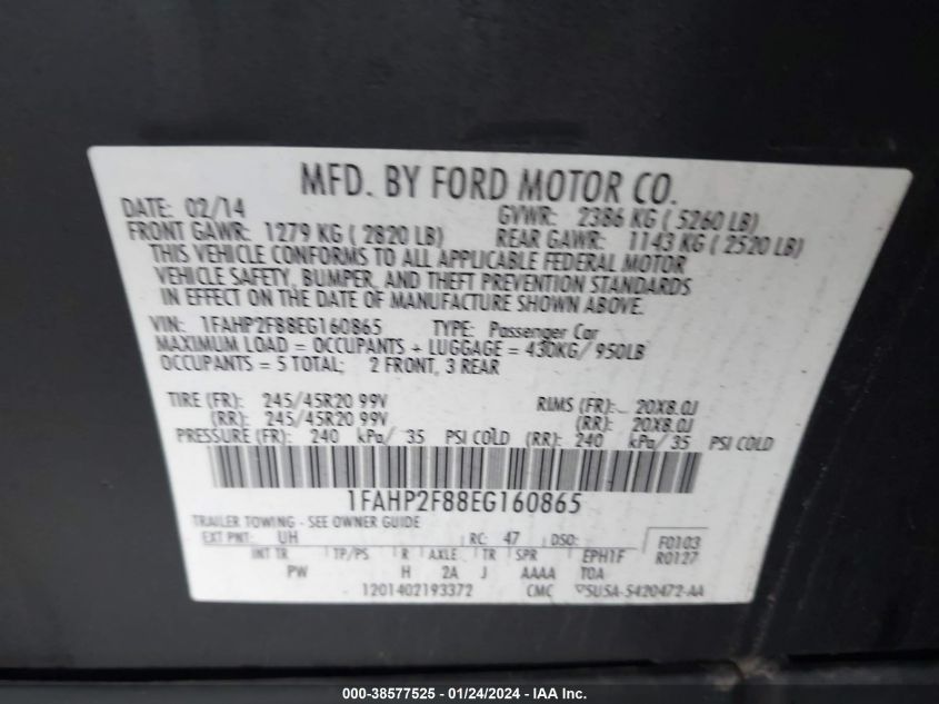 1FAHP2F88EG160865 | 2014 FORD TAURUS