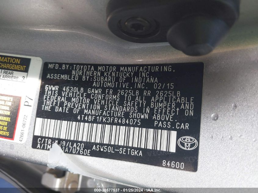 2015 TOYOTA CAMRY LE/XLE/SE/XSE - 4T4BF1FK3FR484075