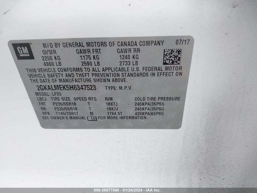 2017 GMC TERRAIN SLE-1 - 2GKALMEK5H6347523