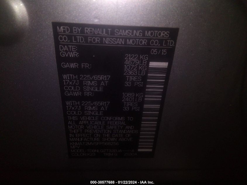 2015 NISSAN ROGUE SV - KNMAT2MV5FP568256