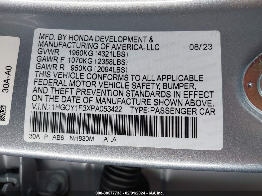 2023 HONDA ACCORD EX - 1HGCY1F3XPA053422
