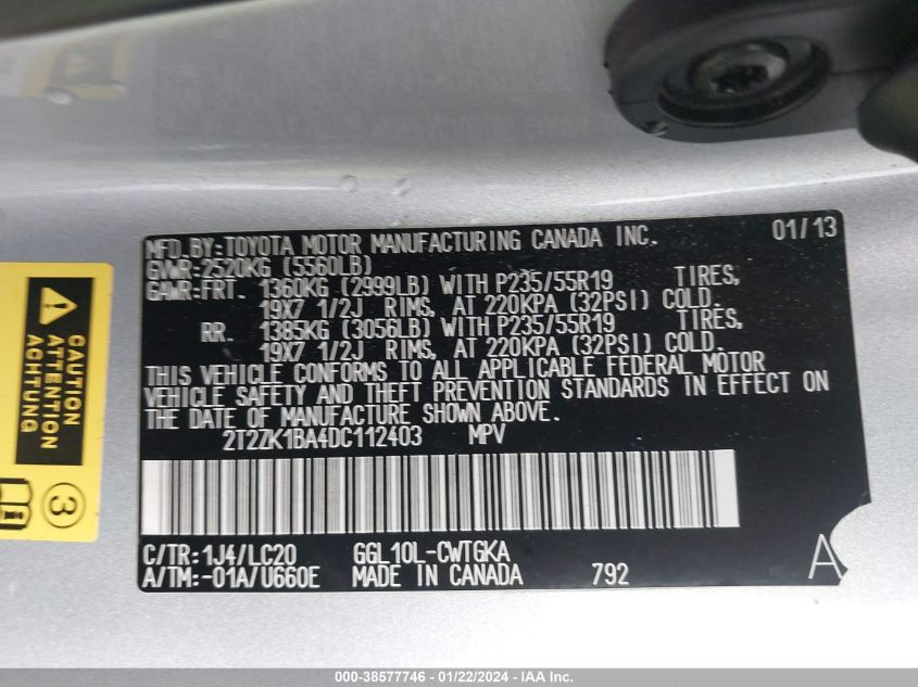 2013 LEXUS RX 350 - 2T2ZK1BA4DC112403