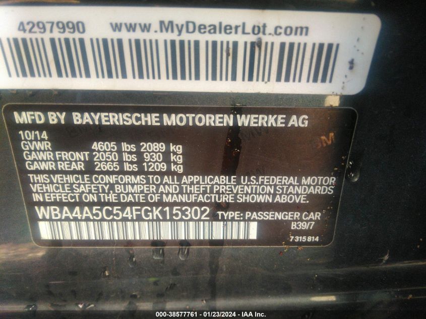 2015 BMW 428 GRAN COUPE WBA4A5C54FGK15302