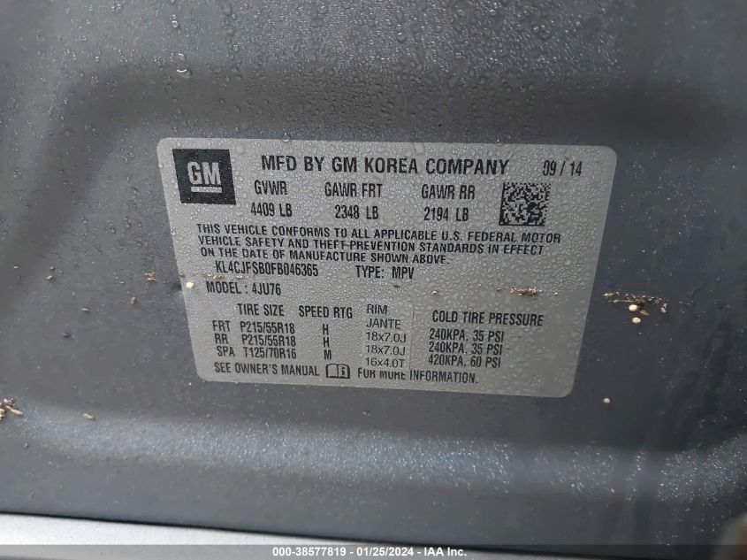 2015 BUICK ENCORE CONVENIENCE - KL4CJFSB0FB046365