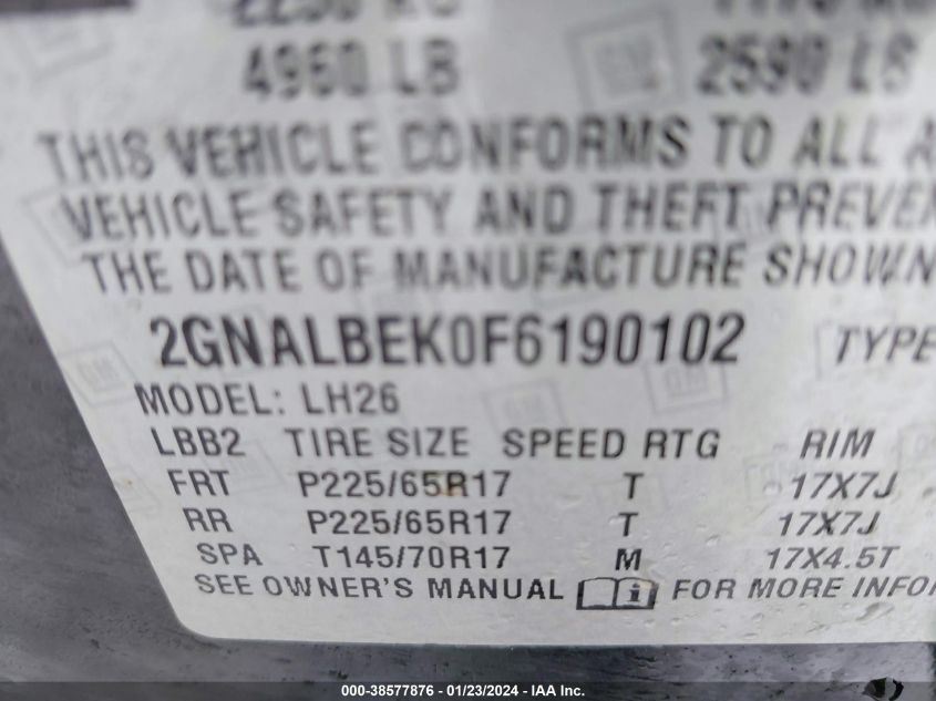 2015 CHEVROLET EQUINOX 1LT - 2GNALBEK0F6190102