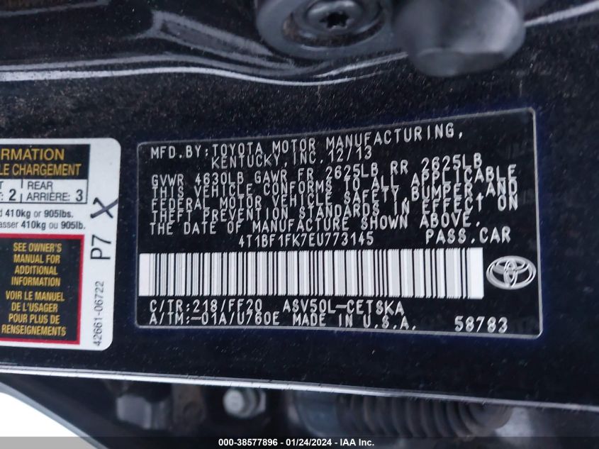2014 TOYOTA CAMRY SE - 4T1BF1FK7EU773145