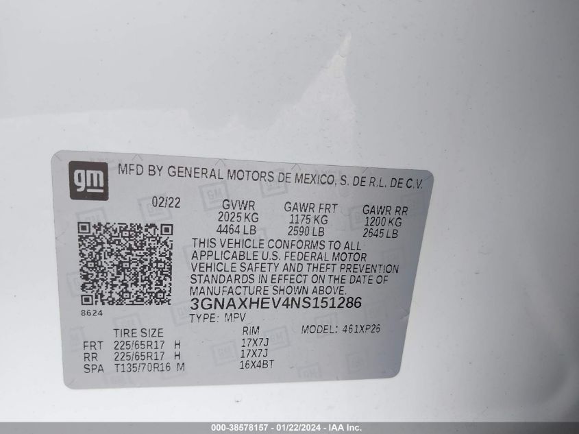 2022 CHEVROLET EQUINOX LS - 3GNAXHEV4NS151286