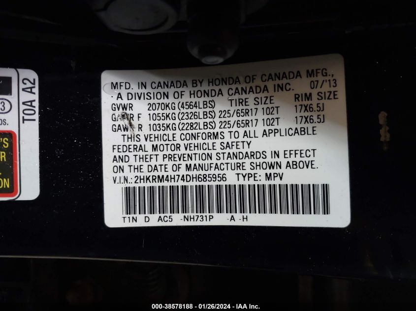 2013 HONDA CR-V EX-L - 2HKRM4H74DH685956
