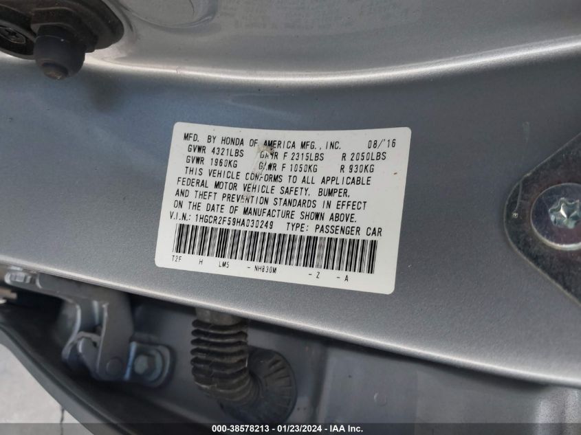 2017 HONDA ACCORD SPORT - 1HGCR2F59HA030249