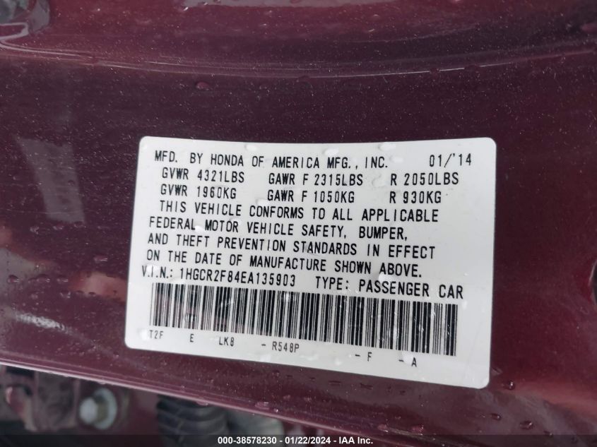 2014 HONDA ACCORD EX-L - 1HGCR2F84EA135903