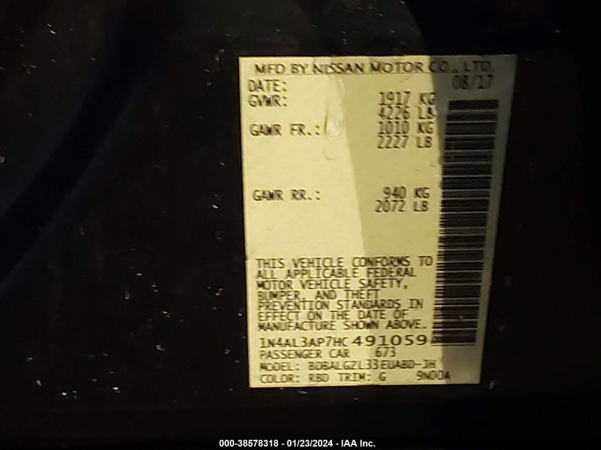 2017 NISSAN ALTIMA 2.5 S - 1N4AL3AP7HC491059