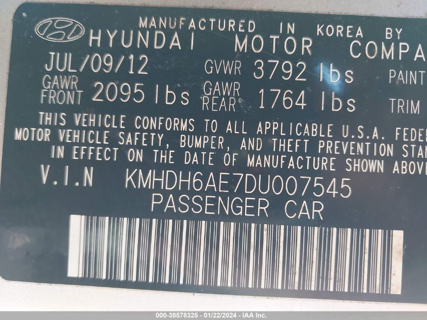 2013 HYUNDAI ELANTRA COUPE GS/SE KMHDH6AE7DU007545