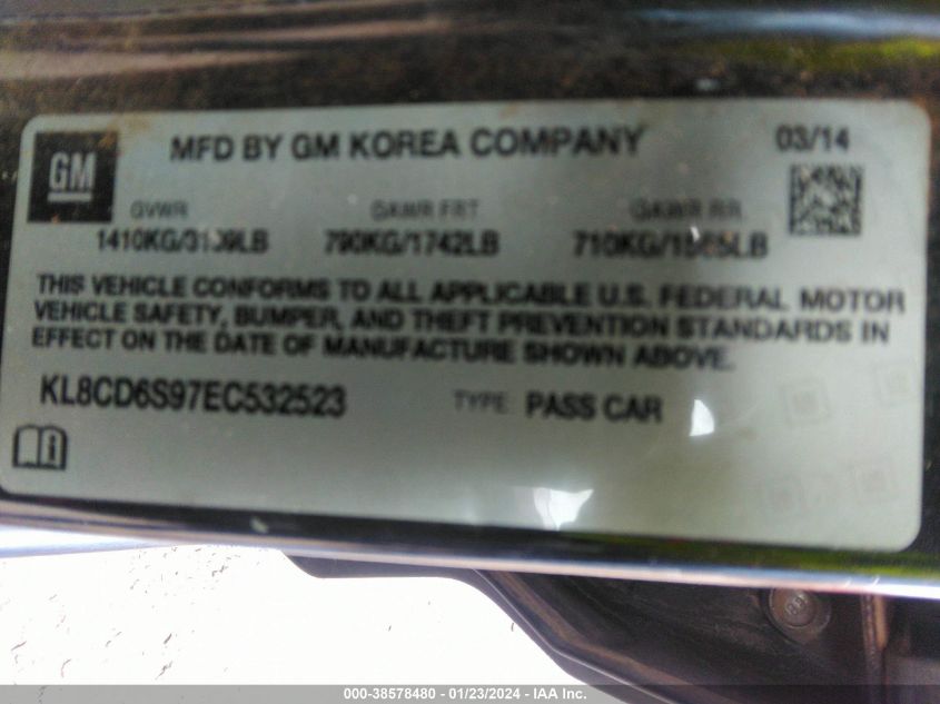 2014 CHEVROLET SPARK 1LT AUTO - KL8CD6S97EC532523