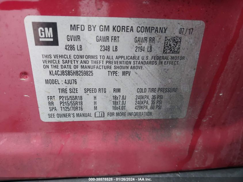 2017 BUICK ENCORE PREFERRED II - KL4CJBSB5HB259825