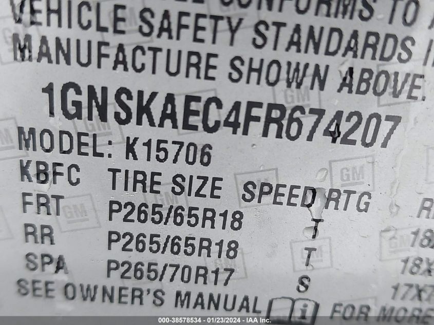 2015 CHEVROLET TAHOE K1500 LS - 1GNSKAEC4FR674207