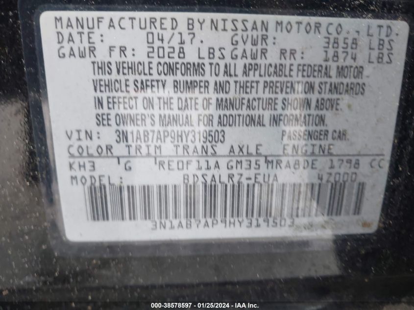 2017 NISSAN SENTRA SR - 3N1AB7AP9HY319503