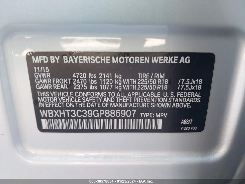 2016 BMW X1 XDRIVE28I - WBXHT3C39GP886907