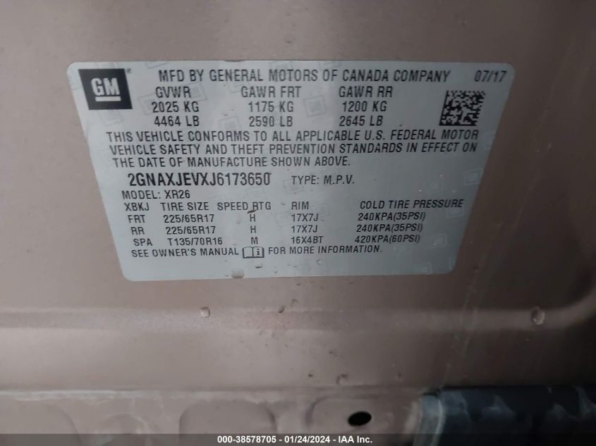2018 CHEVROLET EQUINOX LT - 2GNAXJEVXJ6173650