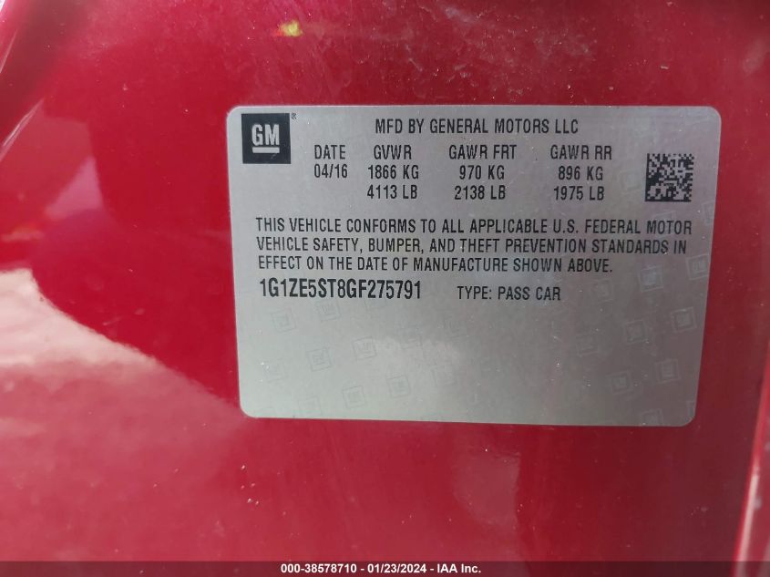 2016 CHEVROLET MALIBU LT - 1G1ZE5ST8GF275791